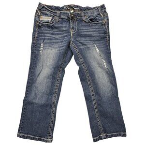 Ariya Jeans Womens Blue Denim Capri Lightly Distressed Low Rise Stretch Size 7/8